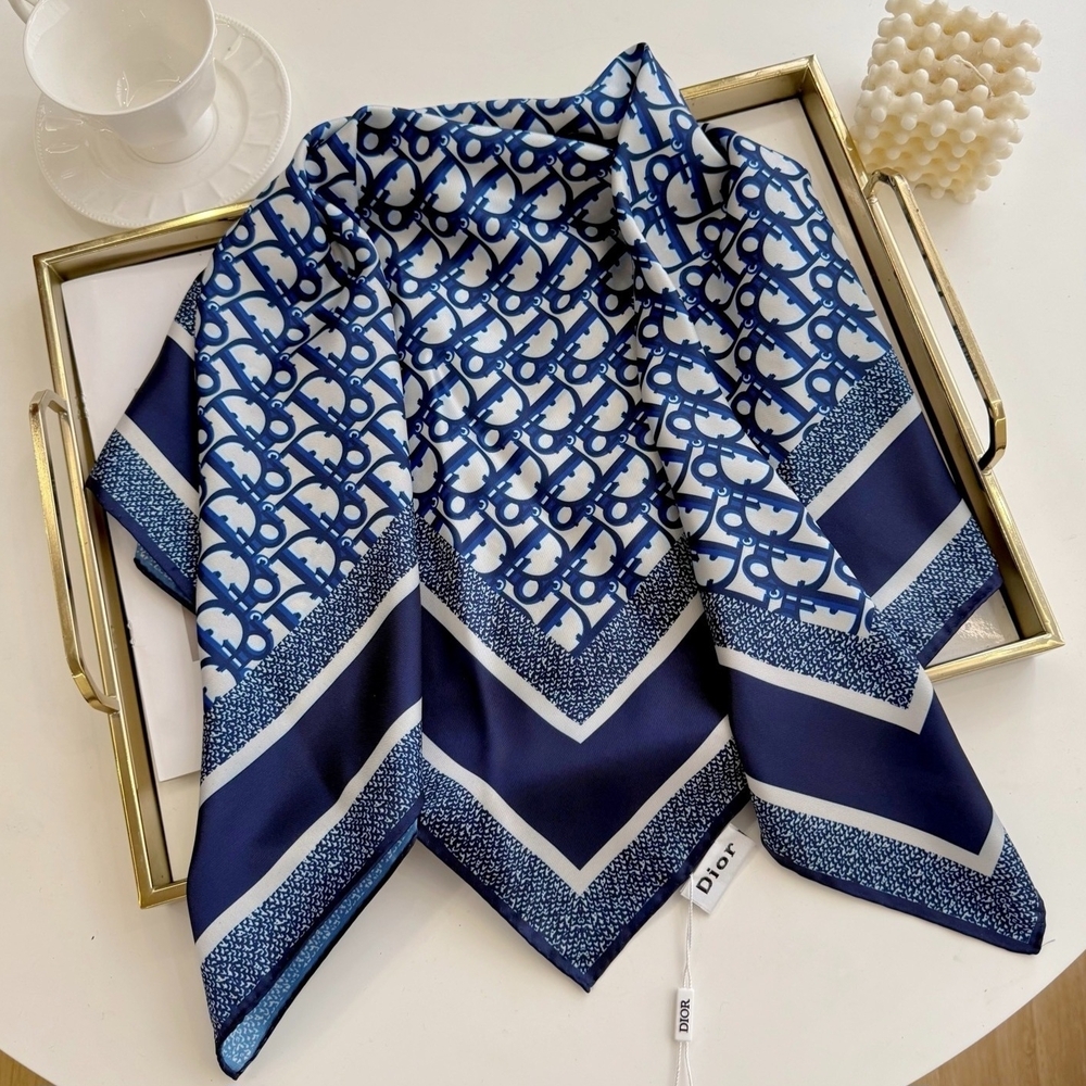 Blue and White Patterned Scarf
